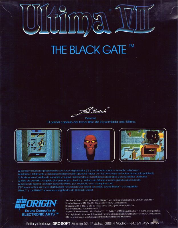Back Cover for Ultima VII: The Black Gate (DOS) (3,5" floppy)