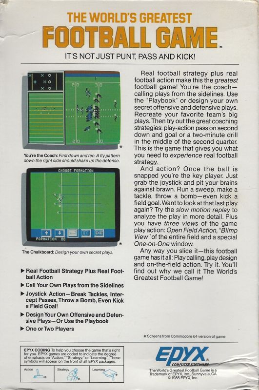 Back Cover for The World's Greatest Football Game (Commodore 64)