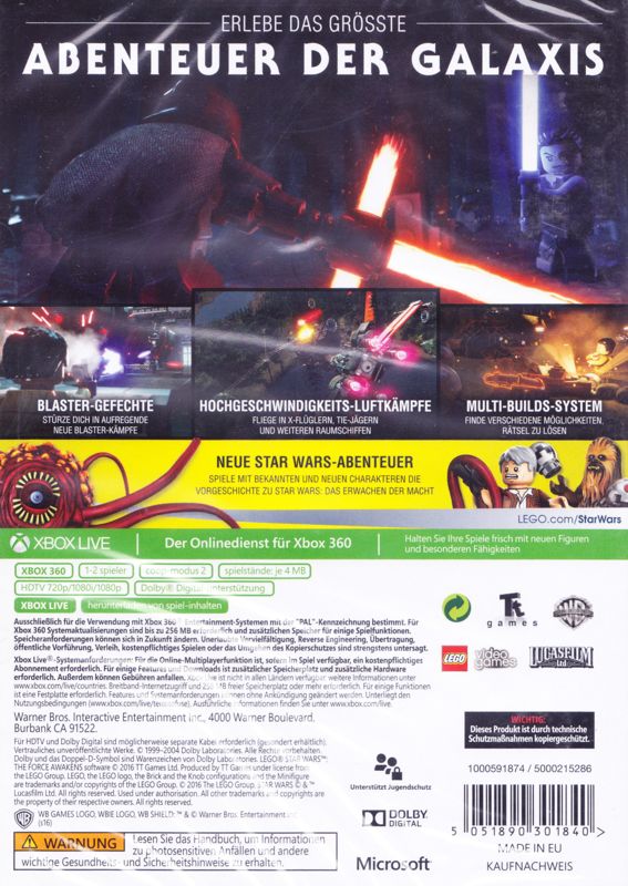 Back Cover for LEGO Star Wars: The Force Awakens (Xbox 360)
