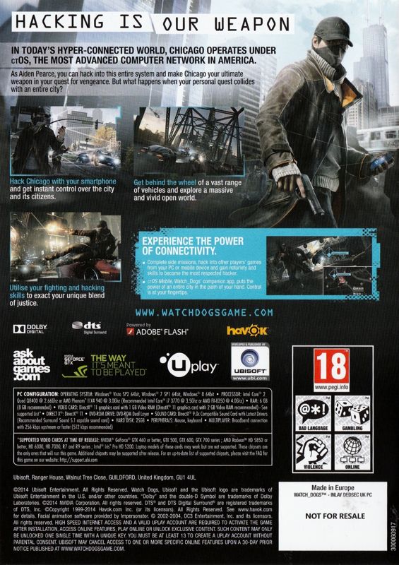 Watch Dogs (dedsec Edition) Cover Or Packaging Material - Mobygames