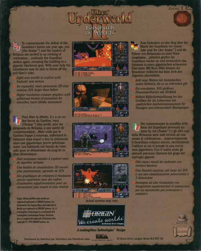 Back Cover for Ultima Underworld II: Labyrinth of Worlds (DOS)