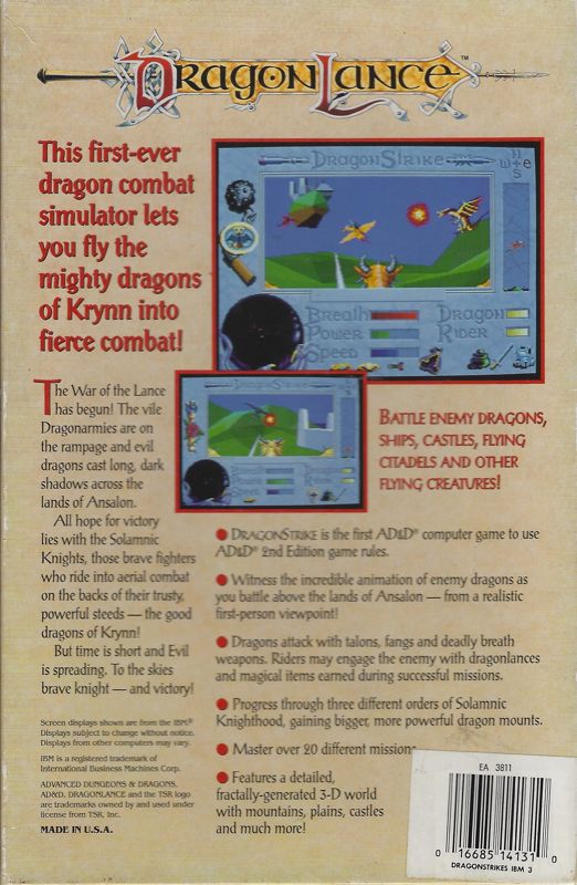 Back Cover for DragonStrike (DOS) (3.5 inch disk release)