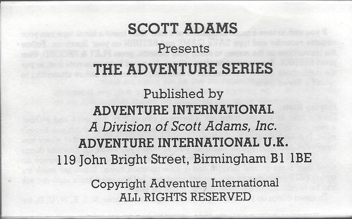 Manual for Pirate Adventure (Commodore 64)