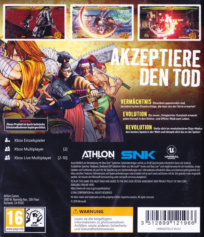 Back Cover for Samurai Shodown (Xbox One)