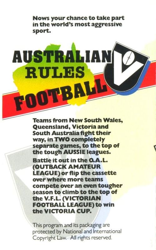 Inside Cover for Australian Rules Football (ZX Spectrum)