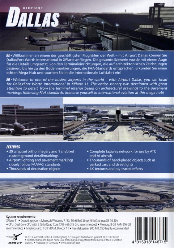 Back Cover for X-Plane 11: Airport Dallas (Linux and Macintosh and Windows)