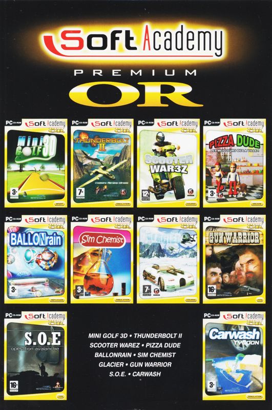 Advertisement for Tennis Elbow 2004 (Windows) ("Premium ARGENT - Simulation" release (Soft Academy 2004)): Soft Academy's "Premium OR" range leaflet