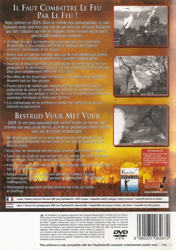 Back Cover for Reign of Fire (PlayStation 2)