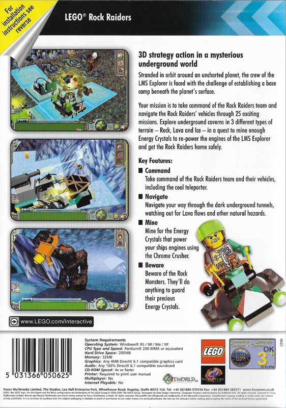 Back Cover for LEGO Rock Raiders (Windows) (Revival release)