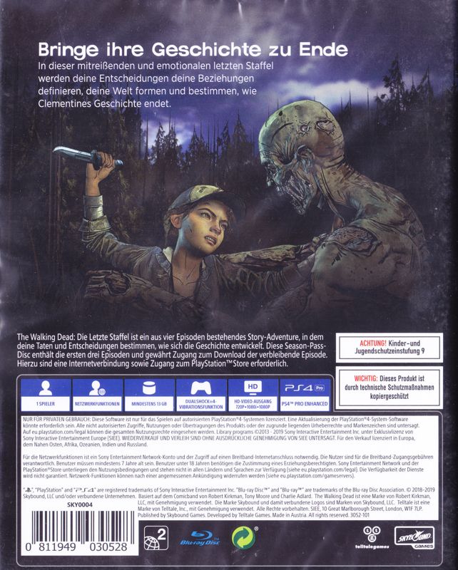 Back Cover for The Walking Dead: The Final Season (PlayStation 4)
