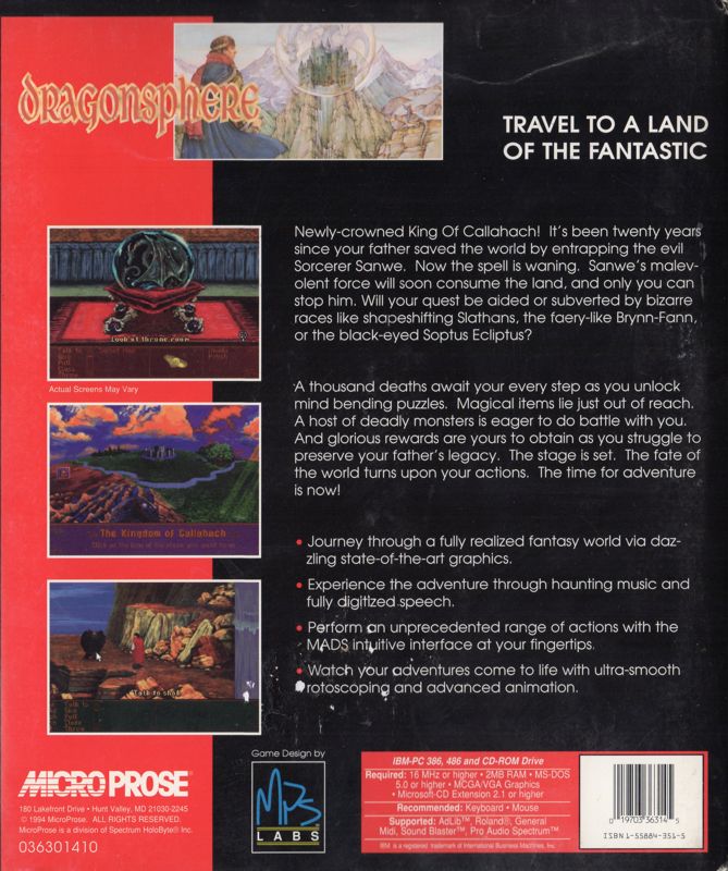 Back Cover for Dragonsphere (DOS) (CD-ROM release)