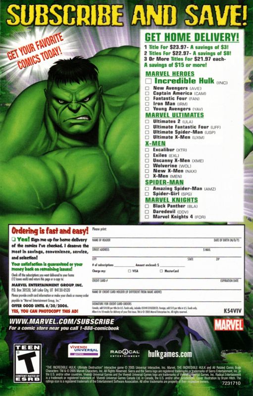 Manual for The Incredible Hulk: Ultimate Destruction (Xbox): Back