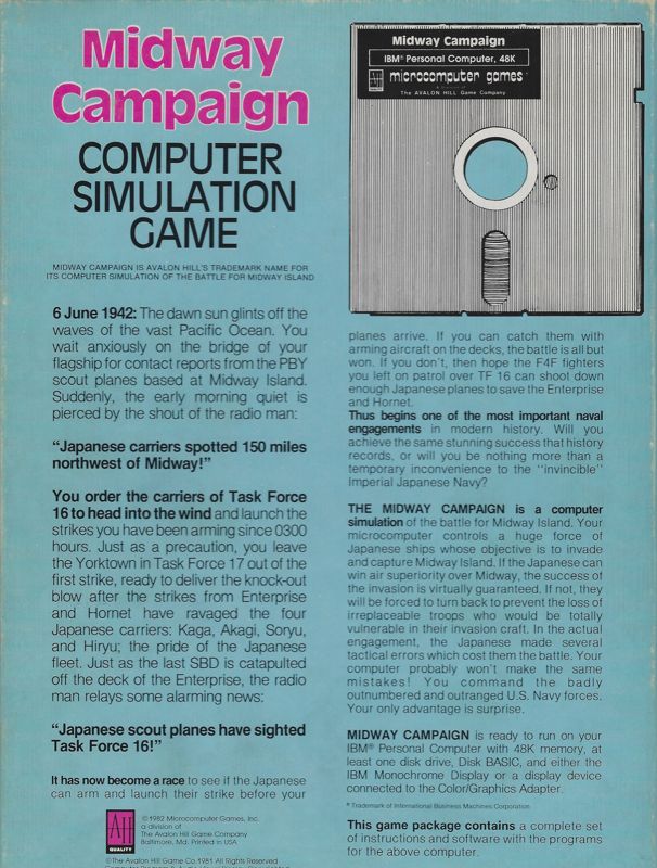 Back Cover for Midway Campaign (DOS) (5.25" disk release)