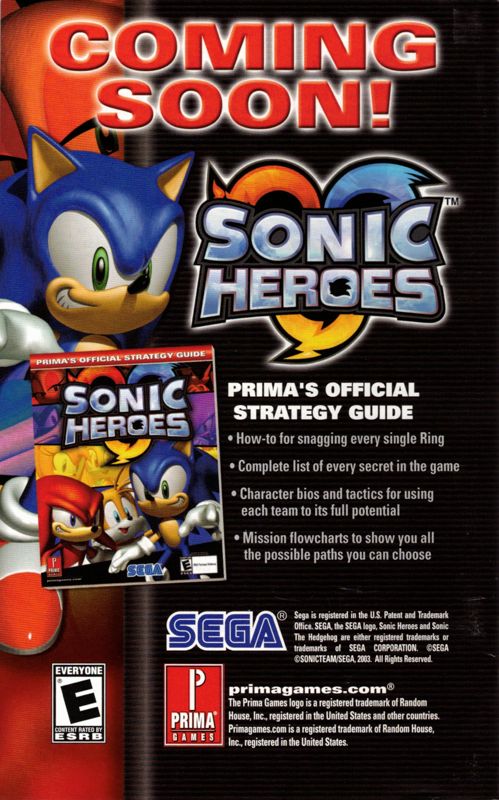 Manual for Sonic Heroes (Xbox) (Platinum Family Hits release): Back