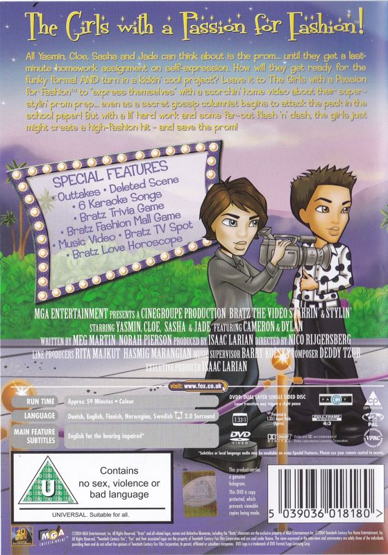 Back Cover for Bratz The Video: Starrin' & Stylin' (Included Games) (DVD Player)