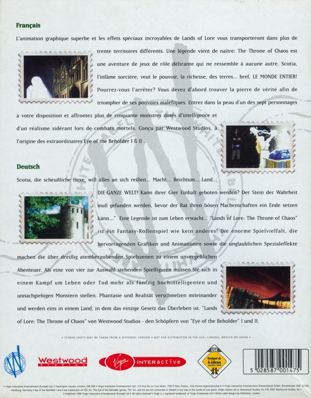 Back Cover for Lands of Lore: The Throne of Chaos (DOS) (White Label release)