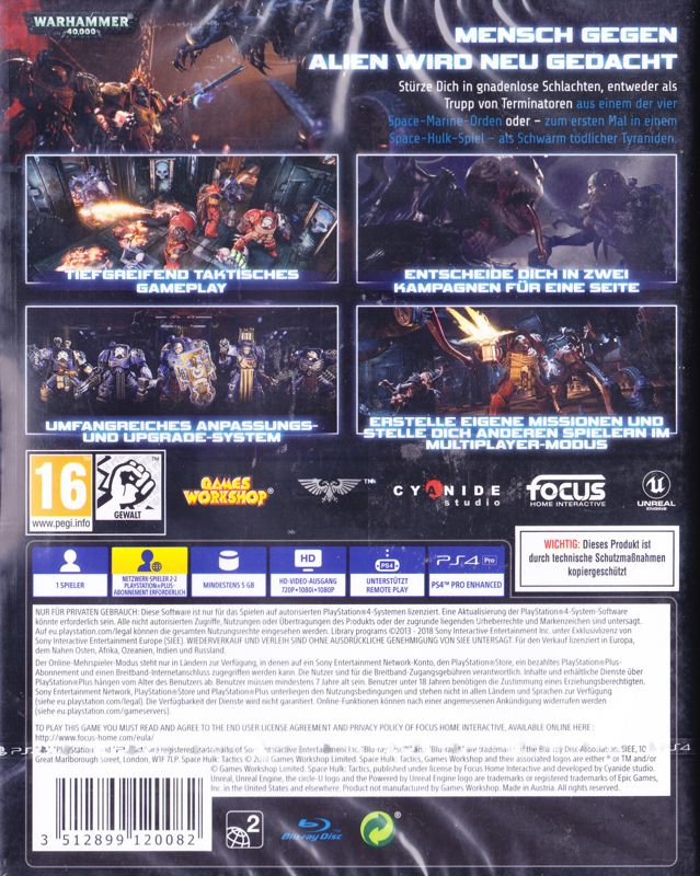 Back Cover for Space Hulk: Tactics (PlayStation 4)