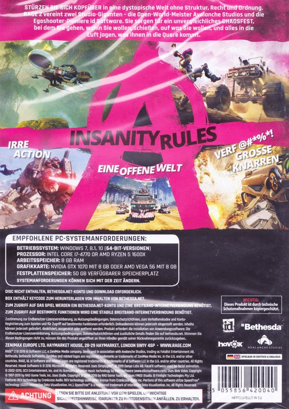 Back Cover for Rage 2 (Windows)