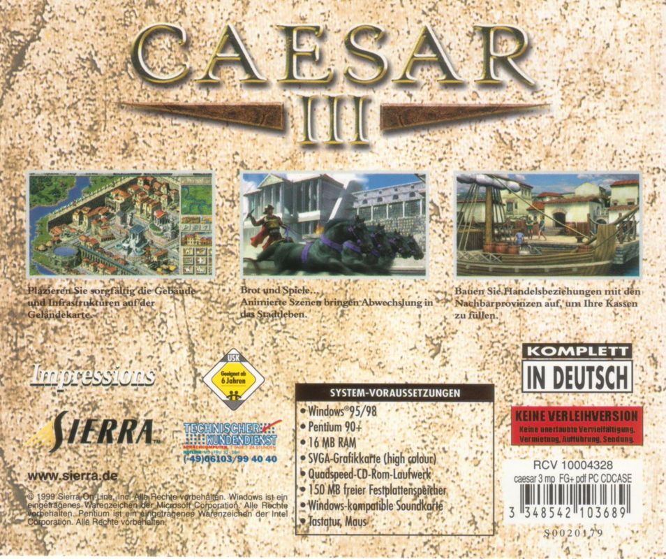 Back Cover for Caesar III (Windows)