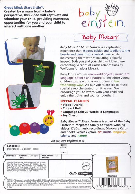 Back Cover for Baby Einstein: Baby Mozart - Music Festival (DVD Player)