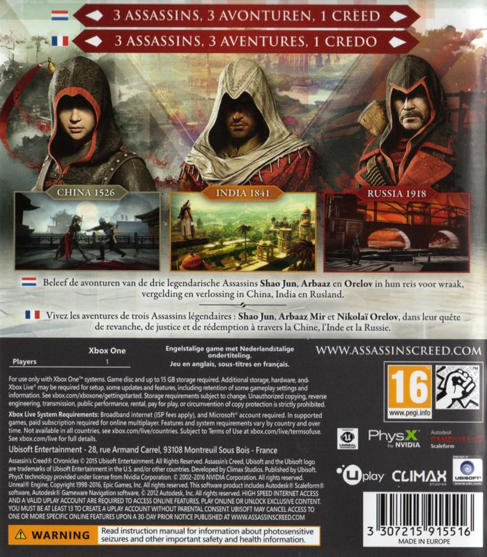 Back Cover for Assassin's Creed Chronicles (Xbox One)