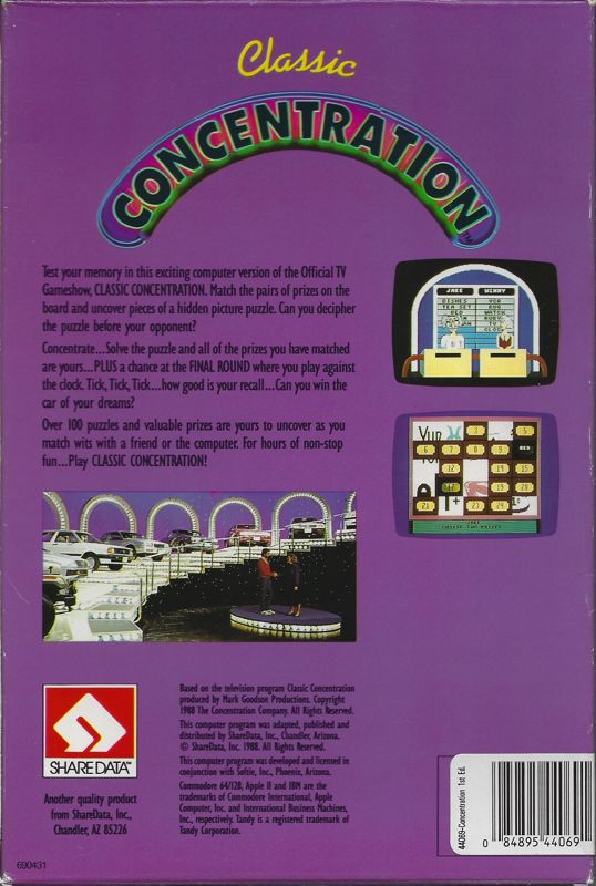 Back Cover for Classic Concentration (DOS) (Alternate box)