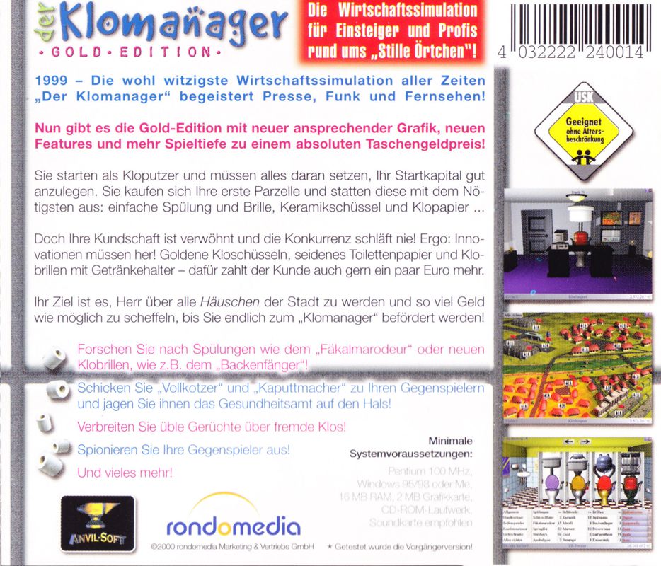 Back Cover for Der Klomanager (Gold Edition) (Windows)