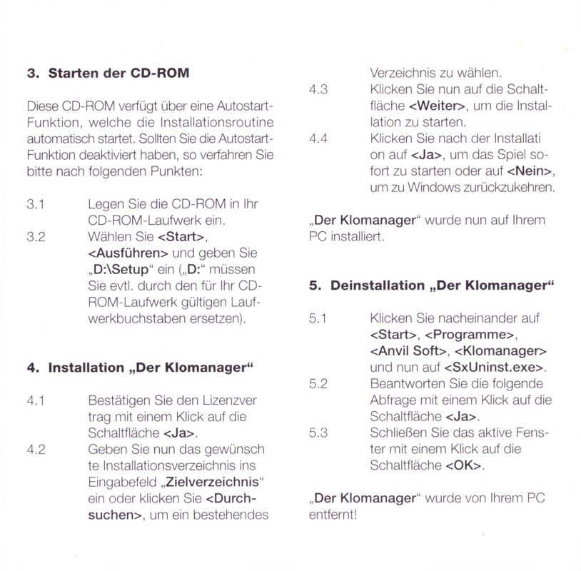 Inside Cover for Der Klomanager (Gold Edition) (Windows): Middle
