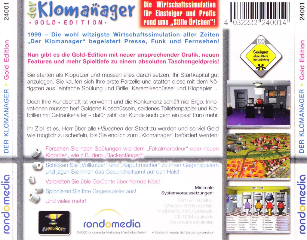 Back Cover for Der Klomanager (Gold Edition) (Windows): Full Back Cover