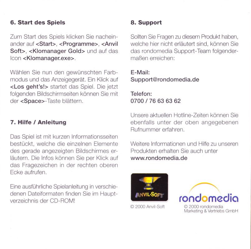 Inside Cover for Der Klomanager (Gold Edition) (Windows): Right