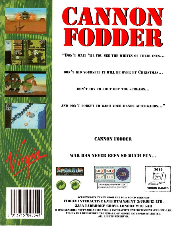 Back Cover for Cannon Fodder (DOS)