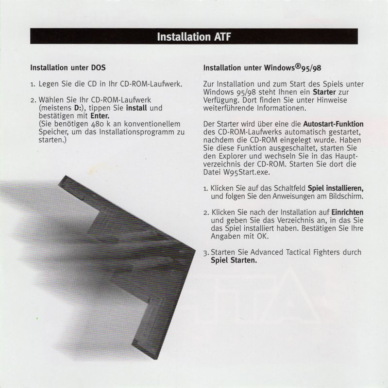 Inside Cover for Jane's Combat Simulations: ATF - Advanced Tactical Fighters (DOS) (Green Pepper release (#68))