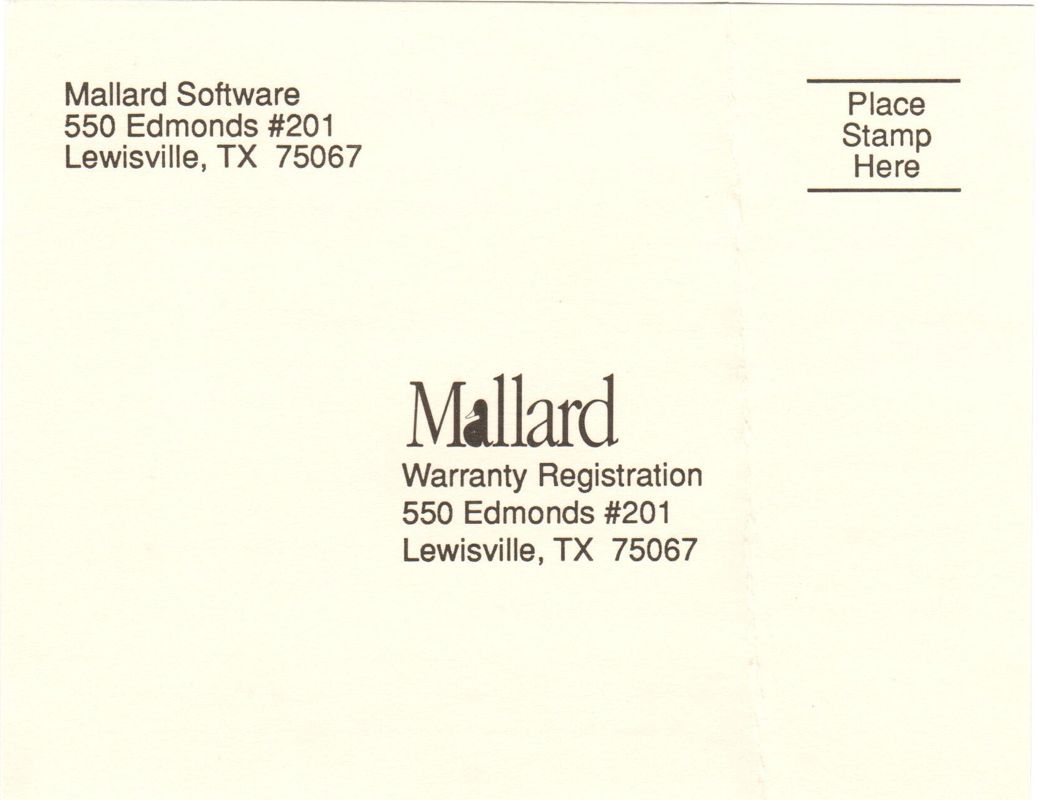 Other for Aircraft and Adventure Factory (DOS and Windows 3.x): Registration Card - Front