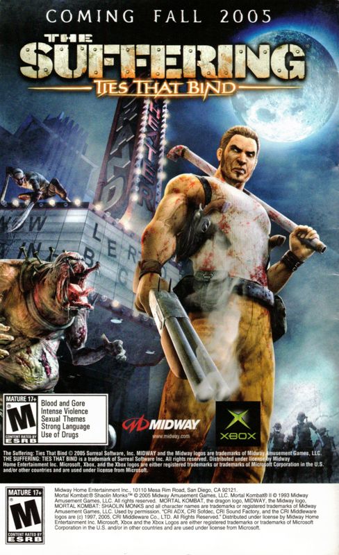 Manual for Mortal Kombat: Shaolin Monks (Xbox): Back