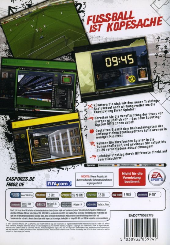 Back Cover for FIFA Manager 08 (Windows)