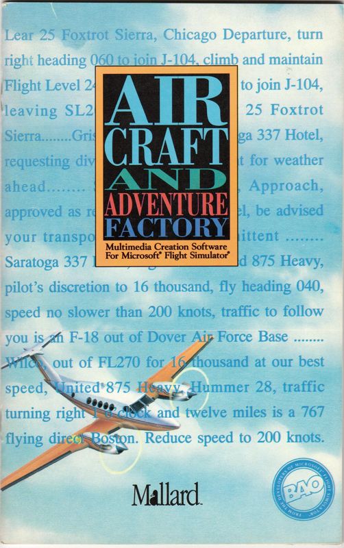 Manual for Aircraft and Adventure Factory (DOS and Windows 3.x): Front