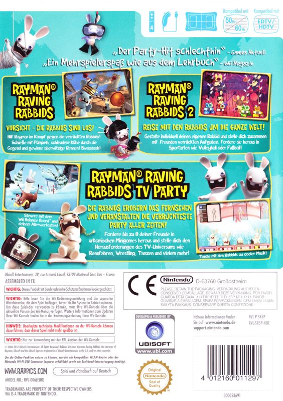 Back Cover for Raving Rabbids Party Collection (Wii)