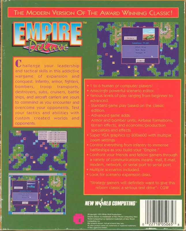 Back Cover for Empire Deluxe (DOS) (3.5" Floppy Disk release)