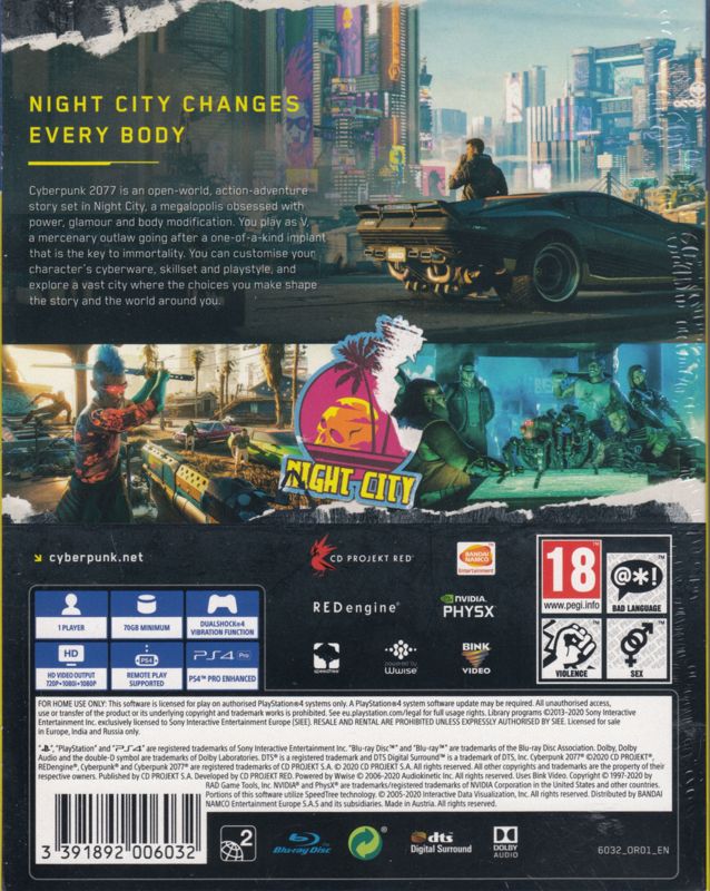 Back Cover for Cyberpunk 2077 (PlayStation 4)