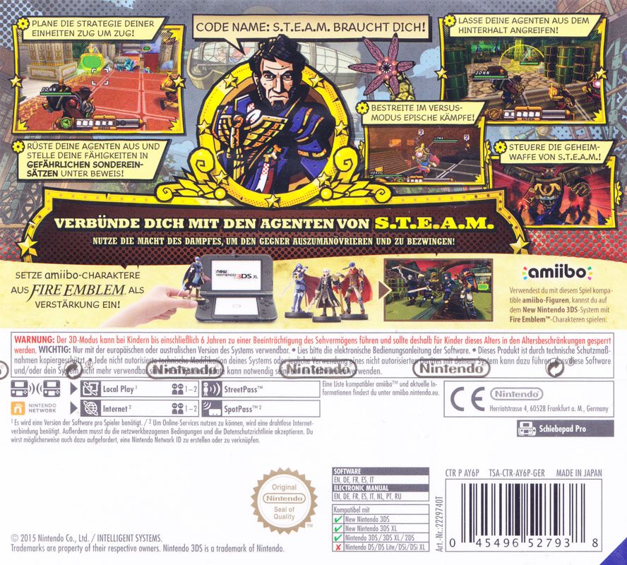 Back Cover for Code Name: S.T.E.A.M. (Nintendo 3DS)