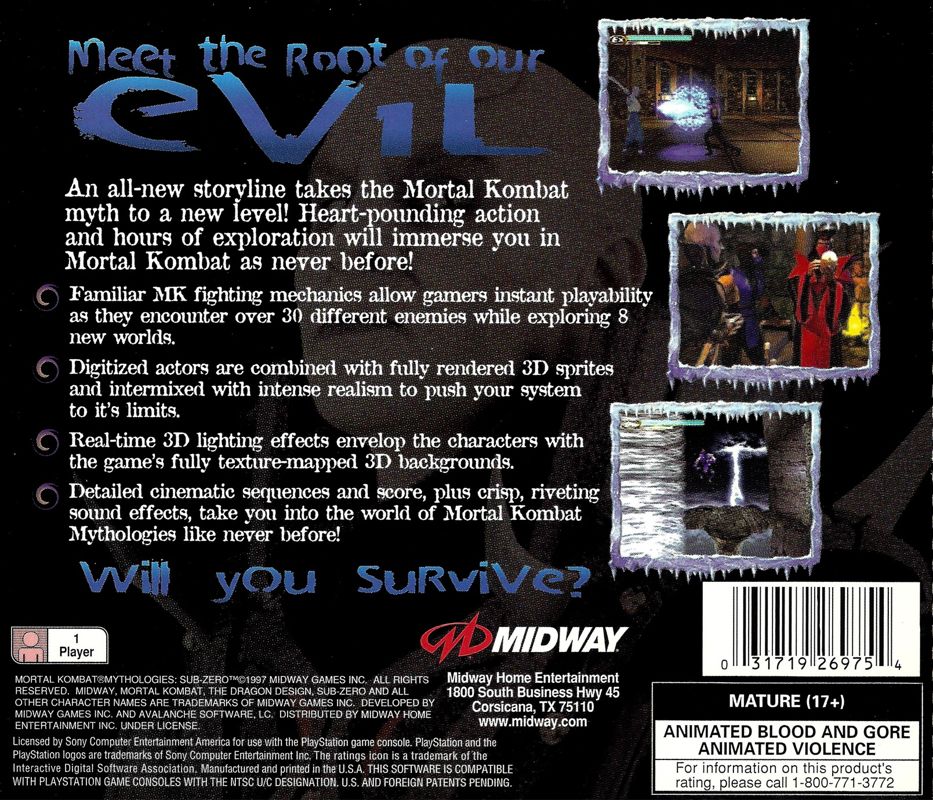 Back Cover for Mortal Kombat Mythologies: Sub-Zero (PlayStation)