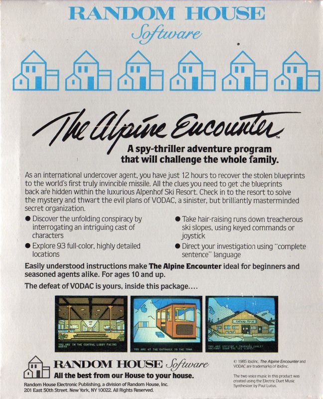 Back Cover for The Alpine Encounter (Apple II)