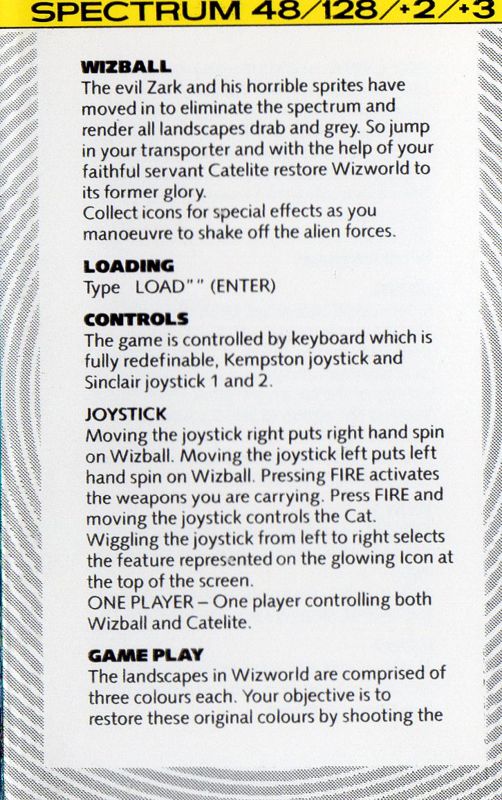Inside Cover for Wizball (ZX Spectrum) (Hit Squad budget release)