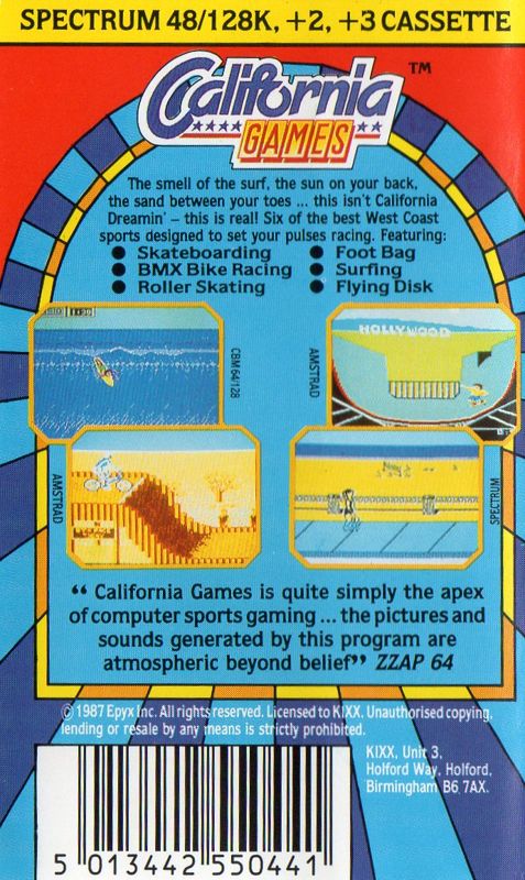 Back Cover for California Games (ZX Spectrum) (Kixx budget release)