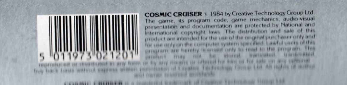 Back Cover for Cosmic Cruiser (Commodore 64) (Alternate media design)