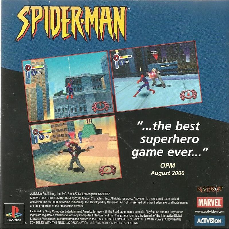 Manual for Spider-Man (PlayStation): Back