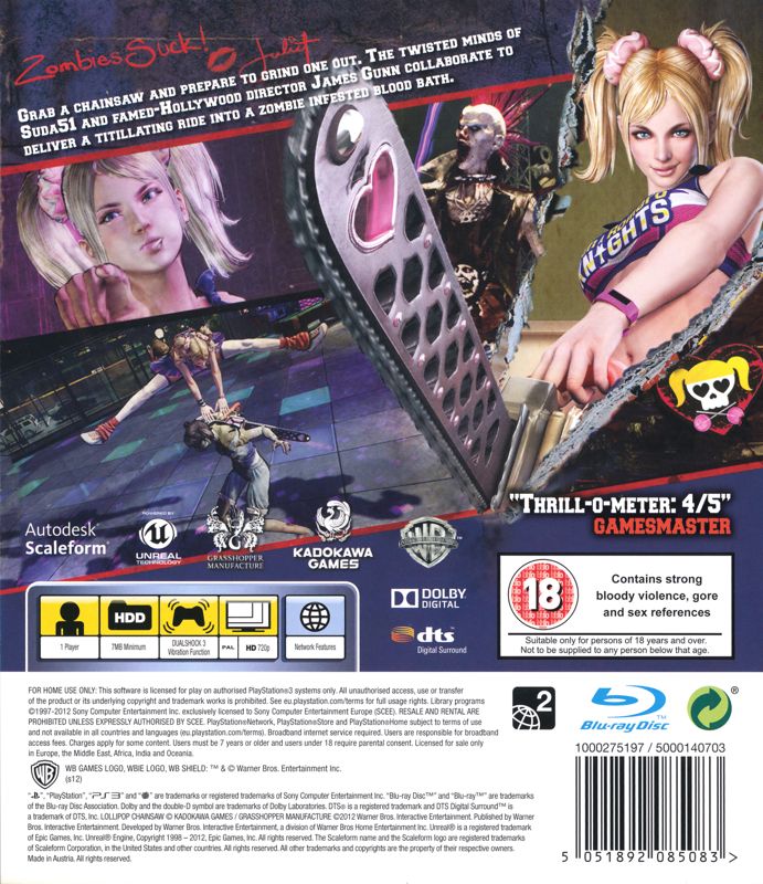 Back Cover for Lollipop Chainsaw (PlayStation 3)