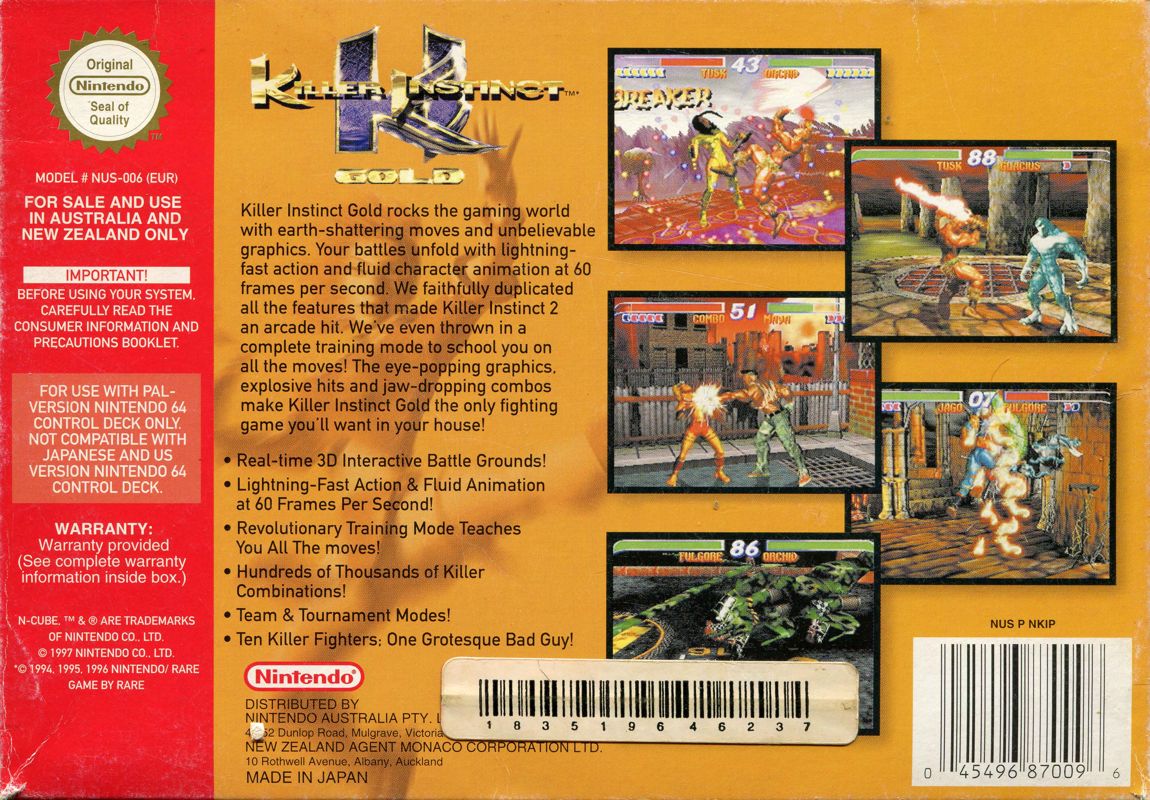 Back Cover for Killer Instinct Gold (Nintendo 64)