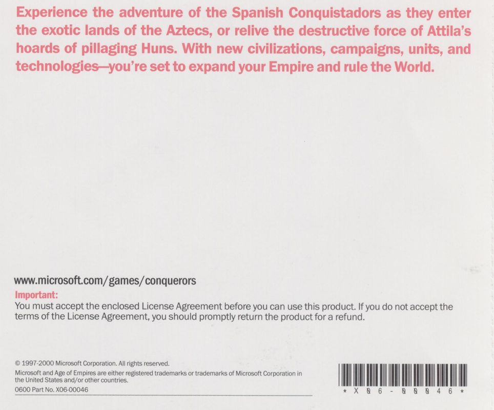 Other for Age of Empires II: The Conquerors (Windows): Jewel Case - Back