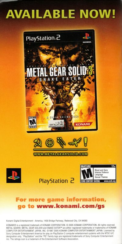 Manual for Metal Gear Ac!d (PSP): Back